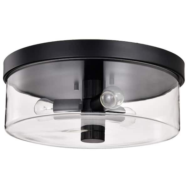 SATCO Clarksville 15 in. 3-Light Matte Black Flush Mount with Clear Glass Shade
