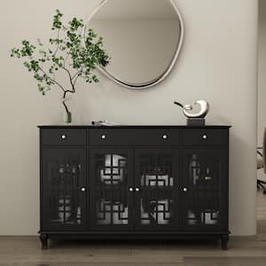 Black Retro Style Wooden Food Pantry, Sideboard, Storage Cabinet with 3-Drawers, 6-Shelves and 4-Doors