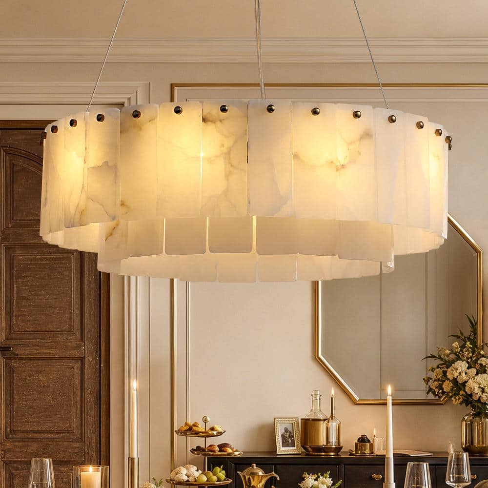 24 in. 9 Light Gold Alabaster Chandelier with Adjustable Hanging Wire for Dining Room and Bedroom price history on PriceWatchPro