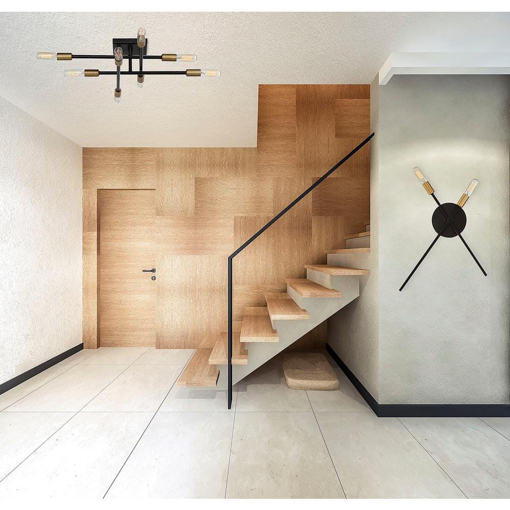 Bronze and Brass 8-Light Semi-Flush Mount Ceiling Fixture