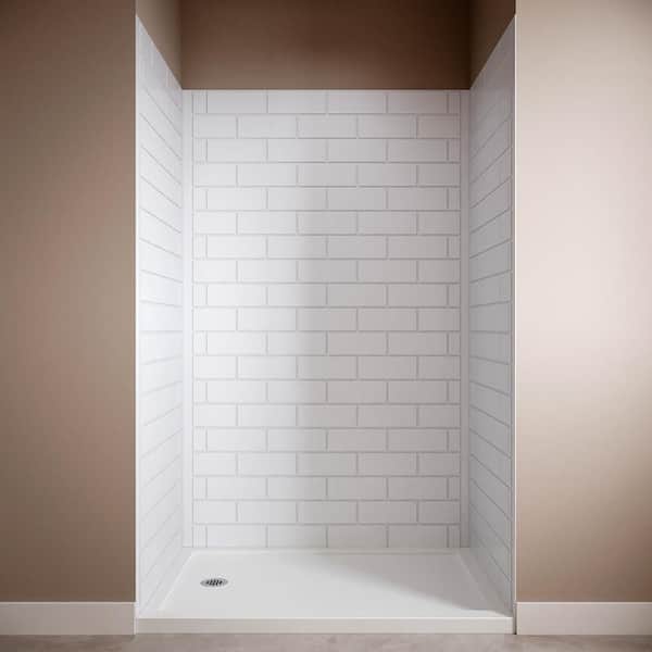 DSH-1800-202 32. in L x 48 in. W x 76 in. H 3-Piece Glue-Up Alcove Shower Surround in White Marble Finish