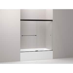 Revel 57- 60 in. x 56 in. Frameless Sliding Tub Door in Anodized Dark Bronze with Handle with Clear Glass
