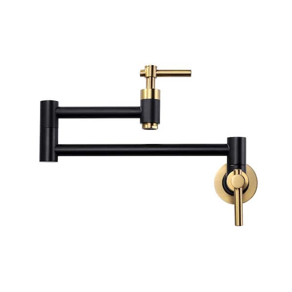 AVITAS 1.8 GPM Wall Mounted Solid Brass Pot Filler with 2 Handles in Gold and Black