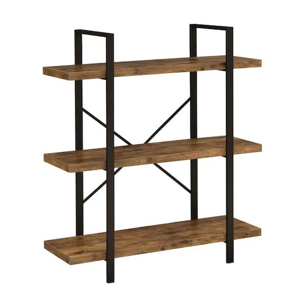 Coaster 40 in. Antique Nutmeg and Black Wood 3-Shelf Industrial Bookcase