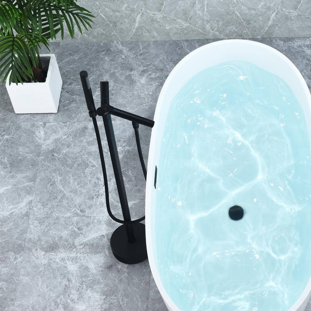 Matte Black Freestanding Floor Mounted Tub Filler with Handshower