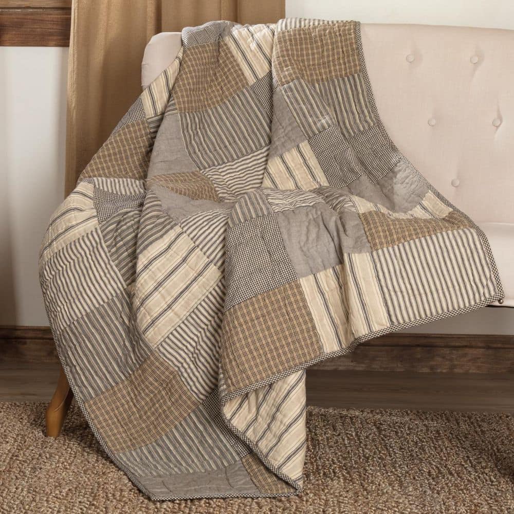 Sawyer Mill Charcoal Gray and Khaki Cotton Patchwork Throw Blanket