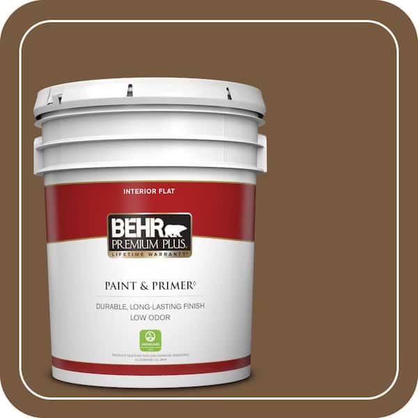 BEHR PREMIUM PLUS 5 gal. #290F-7 Wooden Cabin Flat Low Odor Interior Paint & Primer