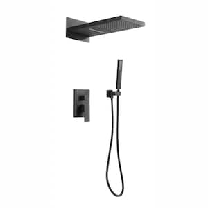 2-Spray Waterfall High Pressure Wall Mounted Shower System with Handheld Shower in Matte Black