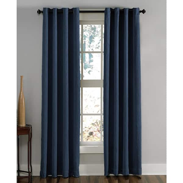 Curtainworks Navy Solid Grommet Room Darkening Curtain - 50 in. W x 132 in. L