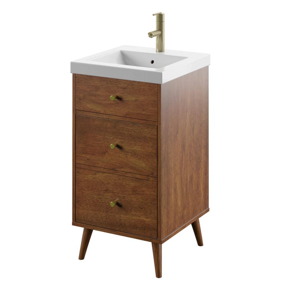 North Brown 18" Freestanding Single Sink Bathroom Vanity with Brass Hardware