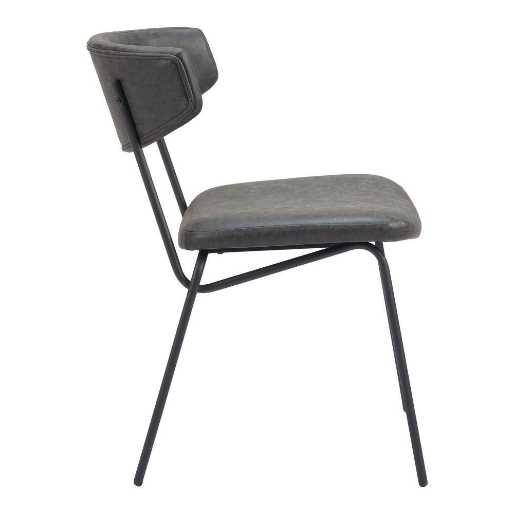 Vintage Black Faux Leather Upholstered Arm Chair with Metal Legs