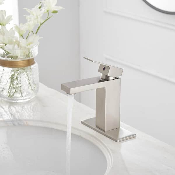 Single Hole Single-Handle Low-Arc Bathroom Faucet With Pop-up Drain Assembly in Brushed Nickel