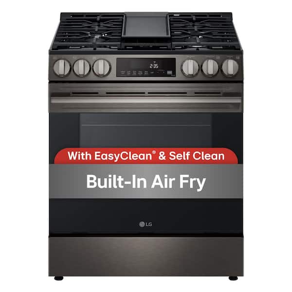 30 in. 5 Burners Slide in Gas Range in Black Stainless Steel with Convection, Air Fry, and Premium Handle