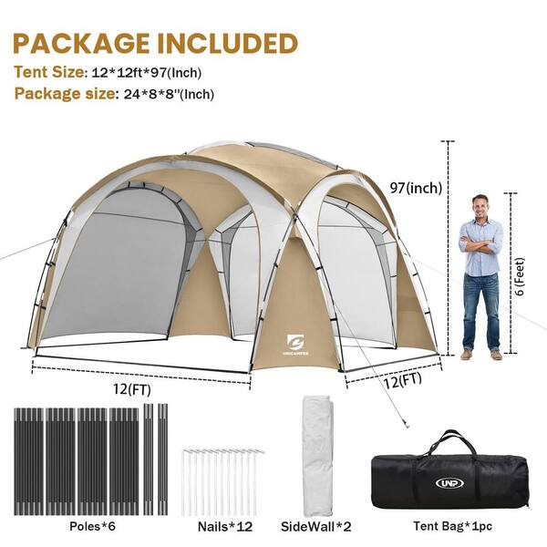 12 ft. x 12 ft. Khaki Brown Pop-Up Canopy with Side Wall