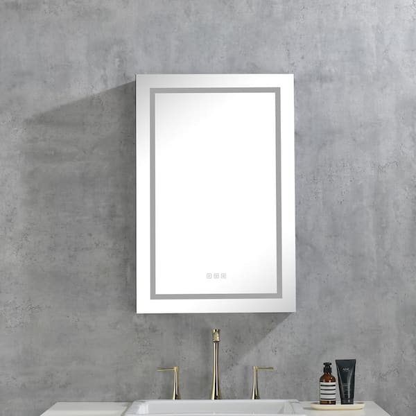 tunuo 24 in. W x 36 in. H Rectangular Silver Frameless Recessed/Surface ...