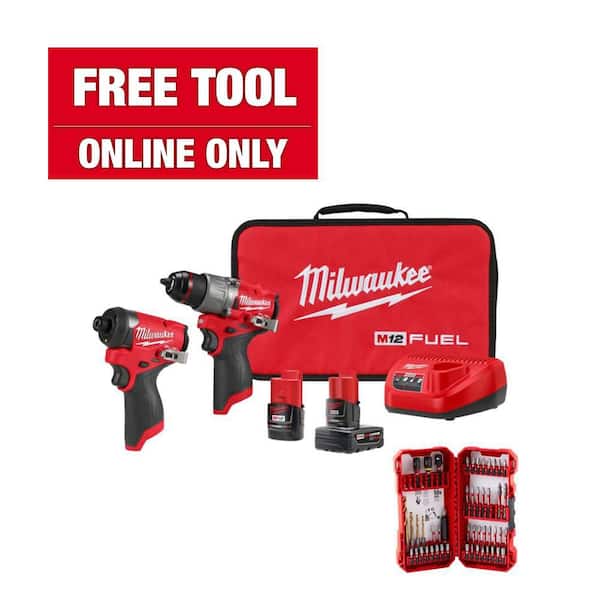 M12 FUEL 12-Volt Cordless Hammer Drill & Impact Driver Combo Kit with Impact Duty Driver Alloy Steel Bit Set (50-Piece)