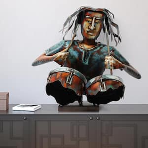 "The Drummer" Mixed Media Inregular Iron Hand-Pinted Colorful Art Sculpture