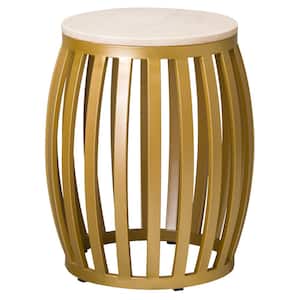 Meridian Gold Metal Indoor/Outdoor Stool/Side Table with White Granite Top
