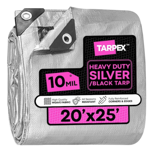 10 Mil Heavy-Duty Poly Tarp 20 ft. x 25 ft. Plastic UV Resistant Multi-Purpose Silver and Black Cover