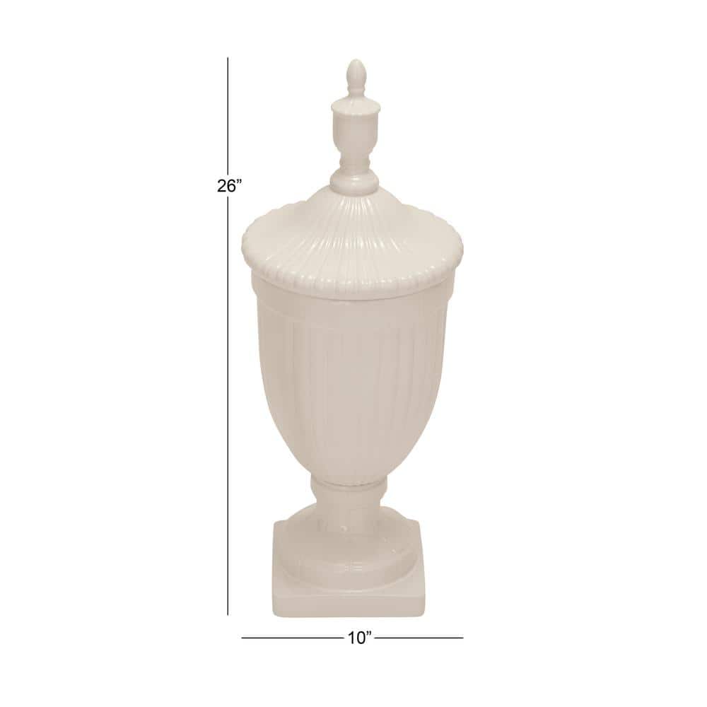 26" White Ceramic Tall Fluted Urn Vase with Lid