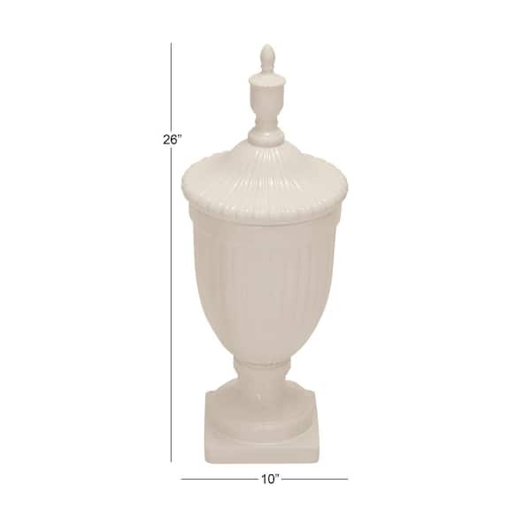 26 in. White Ceramic Tall Fluted Urn Decorative Jars with Lid