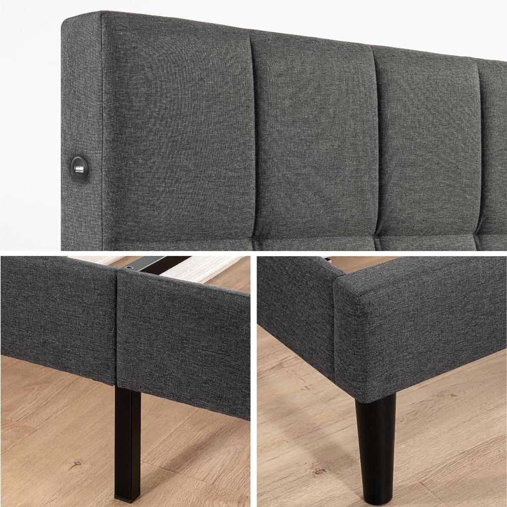 Buy Lottie Grey King Upholstered Platform Bed Frame with Short