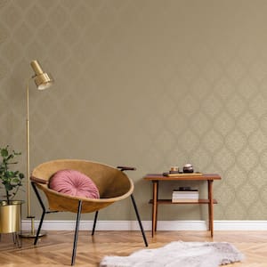 Emporium Collection Gold Ogee Embossed Metallic Finish Non-woven Wallpaper Roll