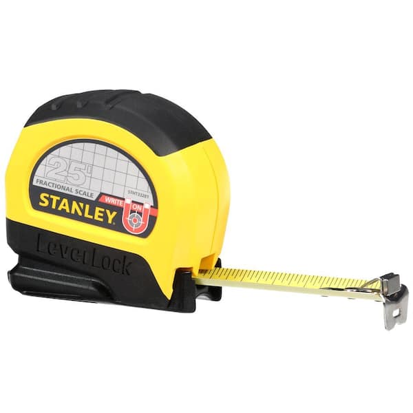 Stanley LeverLock 25 ft. x 1 in. Tape Measure with Fractional Scale  STHT33281L - The Home Depot