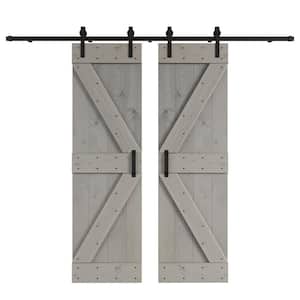 K Series 48 in. x 84 in. Light Grey DIY Knotty Wood Double Sliding Barn Door with Hardware Kit