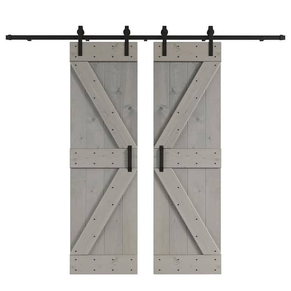 COAST SEQUOIA INC K Series 48 in. x 84 in. Light Grey DIY Knotty Wood Double Sliding Barn Door with Hardware Kit