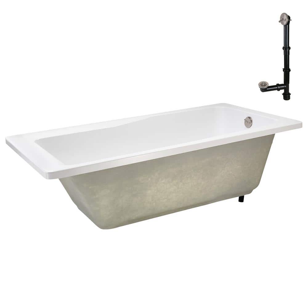 60'' x 32'' Glossy White Acrylic Soaking Drop-In Bathtub