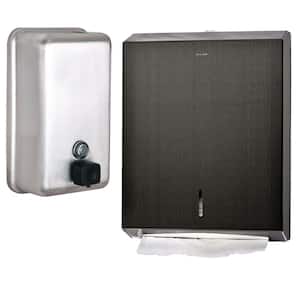 Stainless Steel Nickle C-Fold/Multi-Fold Paper Towel Dispenser and Vertical Manual Commercial Soap Dispenser Combo