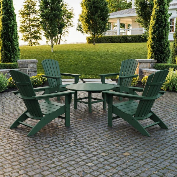 POLYWOOD Grant Park Green 5-Piece Plastic Traditional Curveback Adirondack Patio Conversation Set