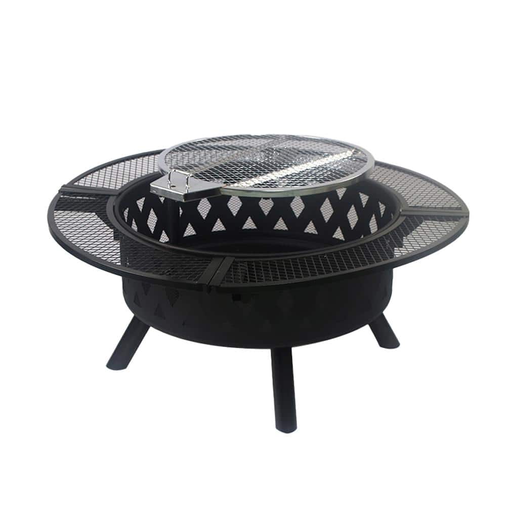 39-in. Metal Outdoor Wood Burning Fire Pit Table Barbecue Grill