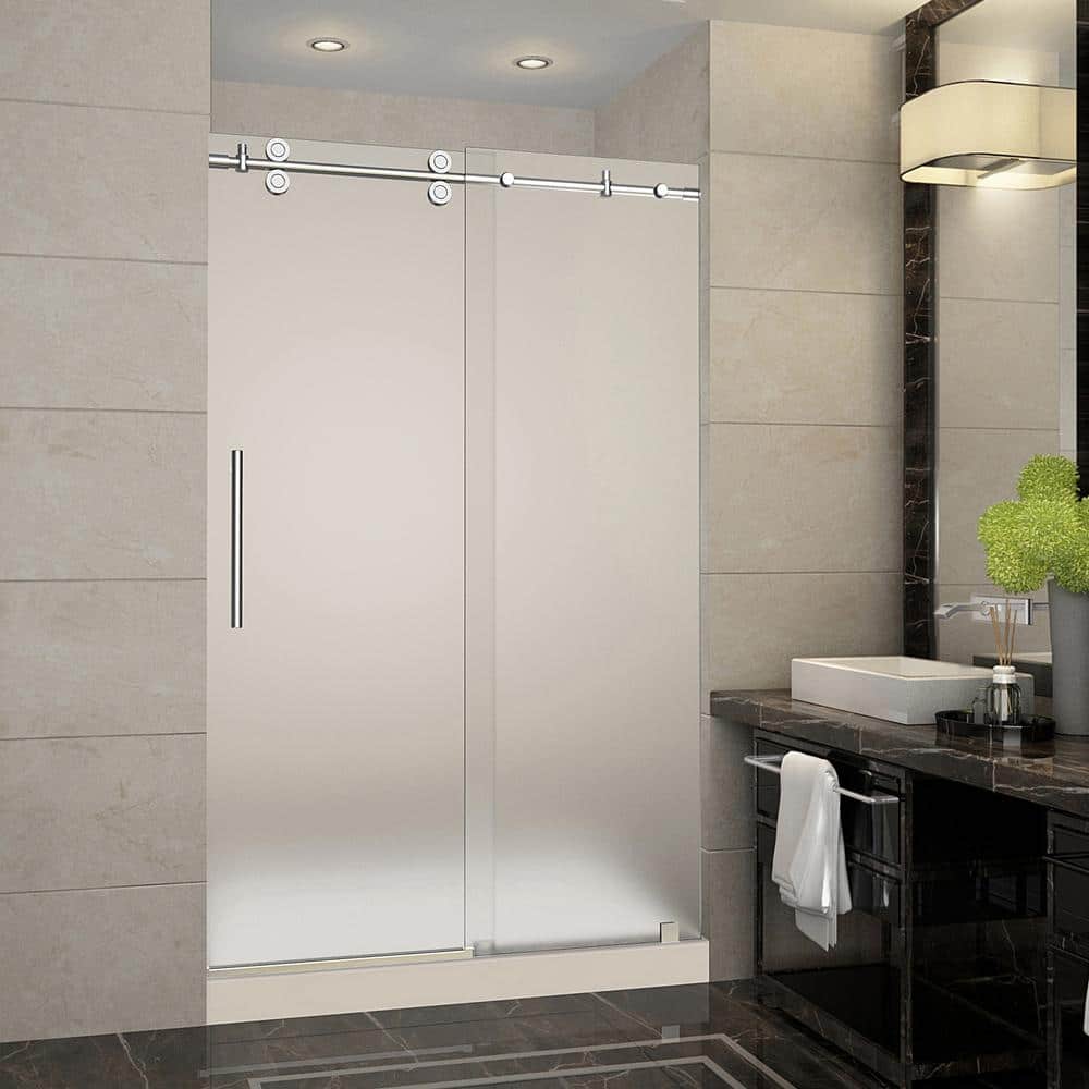 Langham 48" Chrome Frameless Sliding Shower Door with Frosted Glass