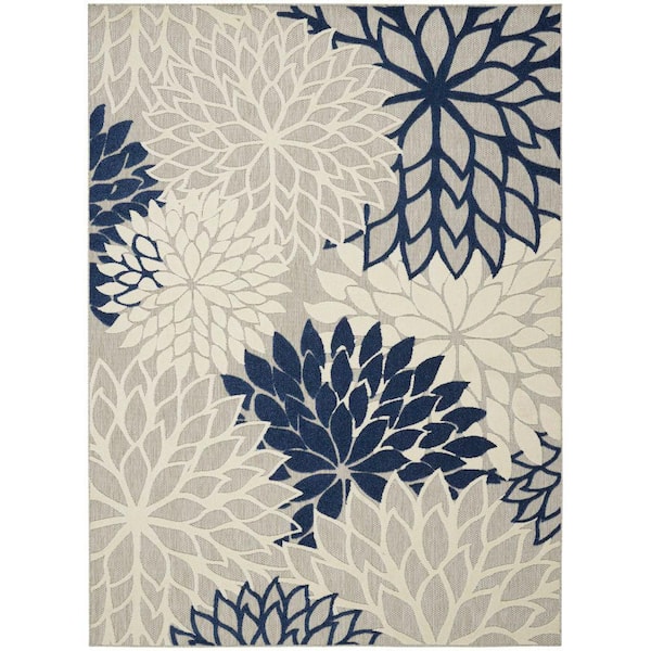 Nourison Aloha Ivory Navy 9 ft. x 12 ft. Floral Contemporary Area Rug
