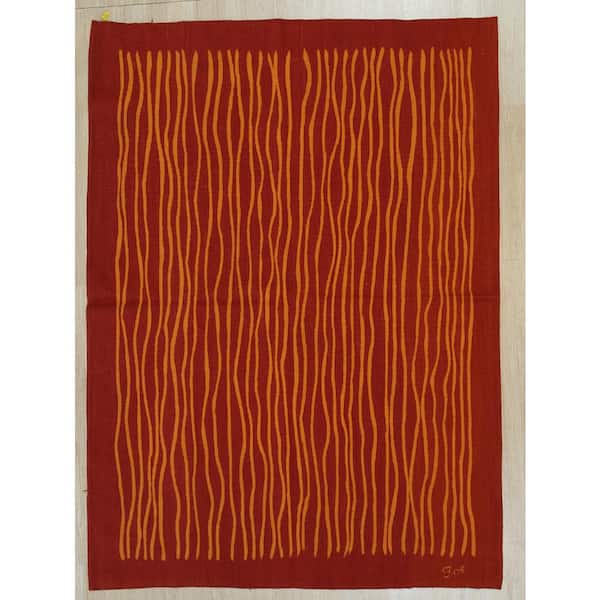 Red 6 ft. x 8 ft. Handwoven Wool Modern Flat Weave Area Rug