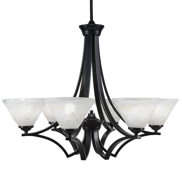 Unbranded Clevelend 6-Light Matte Black Round Chandelier with 7 in. Gold Ice Glass Shades, No bulbs included