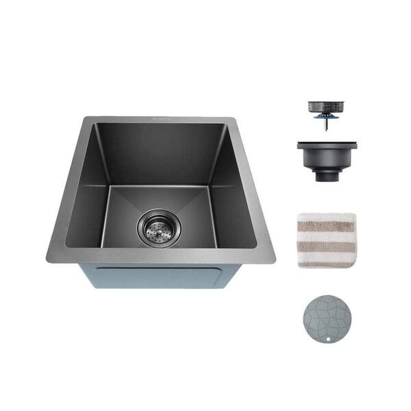 Unbranded Black Stainless Steel 14 in. x 14 in. Single Bowl Undermount Kitchen Sink with Colander