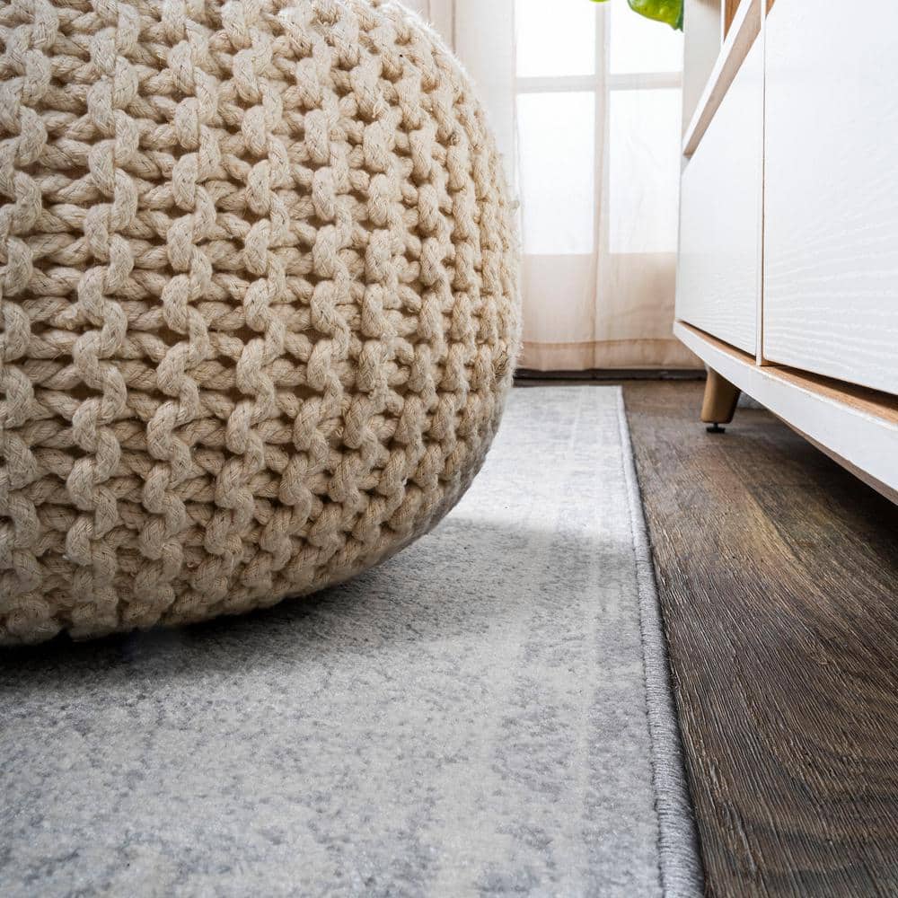 Elegant Cream/Grey Synthetic 2' x 10' Runner Rug