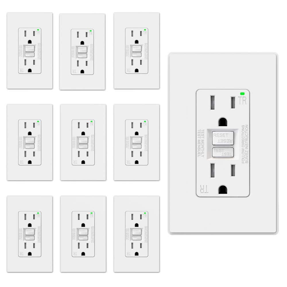 ELEGRP 15 AMP 125-V Duplex Tamper Resistant Self-Test GFCI Outlet, with Screwless Wall Plate, UL&CUL Certified, White(10-Pack)