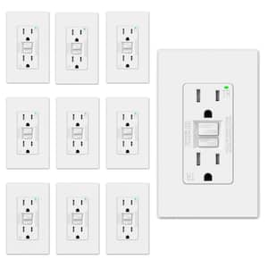 15 AMP 125-V Duplex Tamper Resistant Self-Test GFCI Outlet, with Screwless Wall Plate, UL&CUL Certified, White(10-Pack)