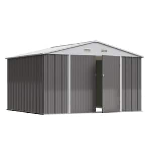 10 ft. W x 8.6 ft. D Silver-Gray Storage Shed Galvanized Metal Shed with Lockable Doors 86 sq. ft.