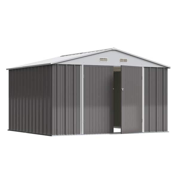 Tozey 10 ft. W x 8.6 ft. D Silver-Gray Storage Shed Galvanized Metal Shed with Lockable Doors 86 sq. ft.