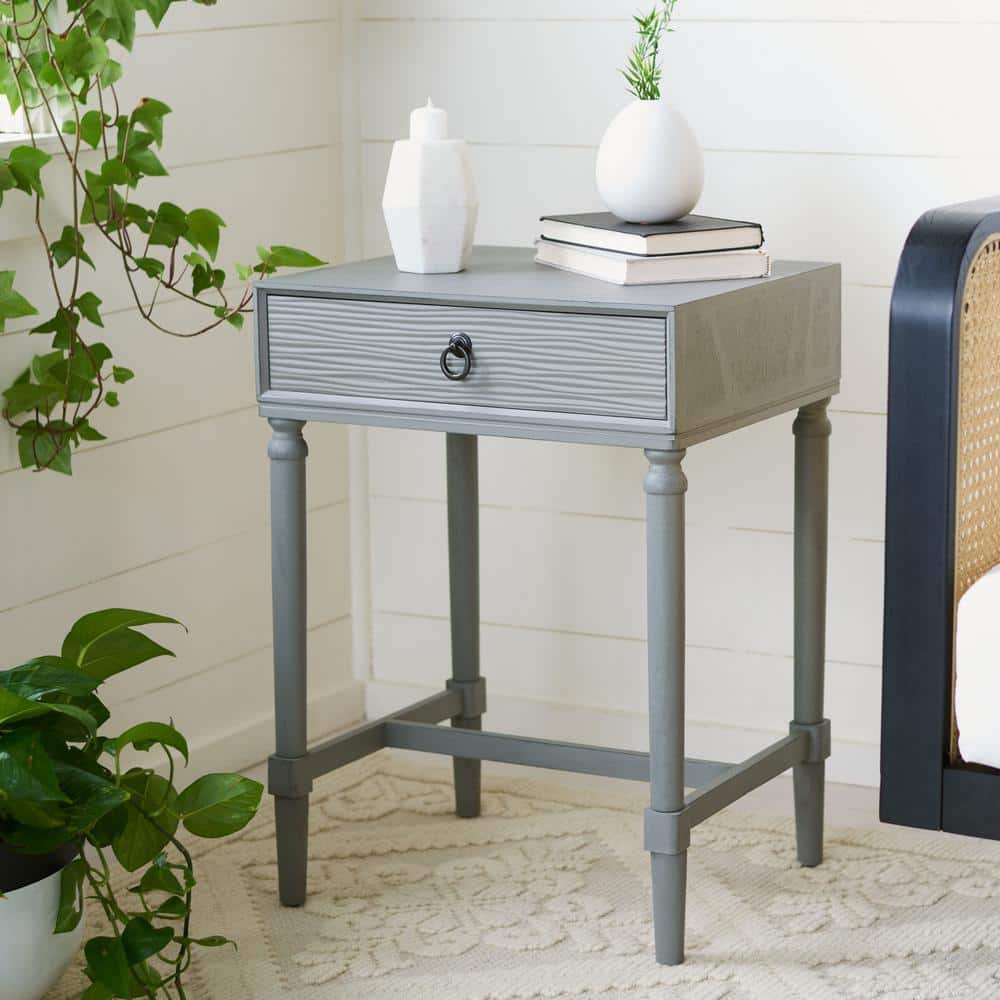 Distressed Gray Wood and Metal Accent Table with Storage