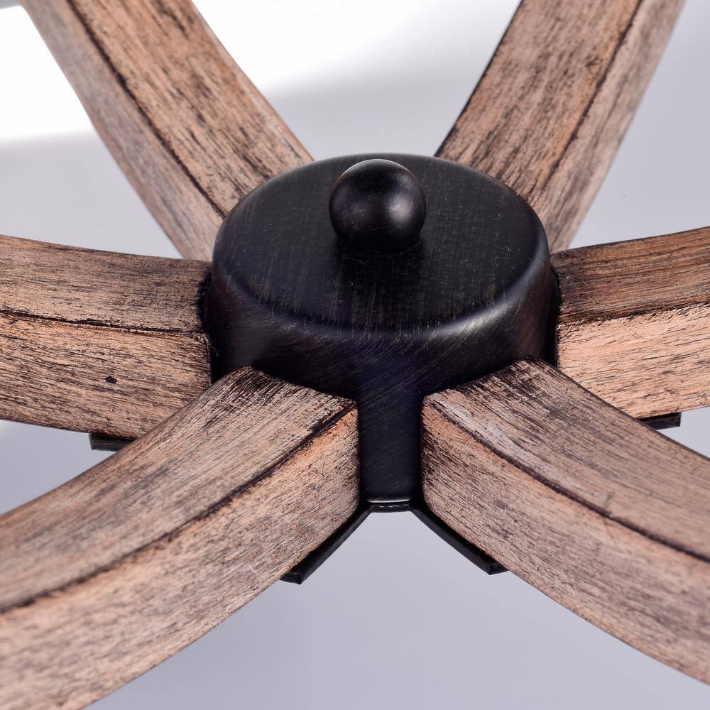 Antique Black and Natural Wood Orb Chandelier with Candle Lights