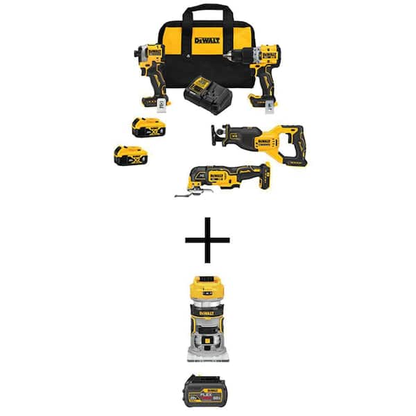 DEWALT 20V MAX Lithium-Ion Cordless Brushless 4 Tool Combo Kit, 20V Compact  Router, 6.0Ah Battery, and (2) 4.0Ah Batteries DCK4050M2W60660 - The Home  Depot