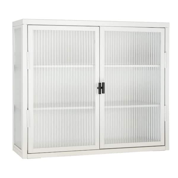 Unbranded 27.60 in. W x 9.10 in. D x 23.60 in. H Glass Door Bathroom Storage Wall Cabinet in White With Detachable Shelves