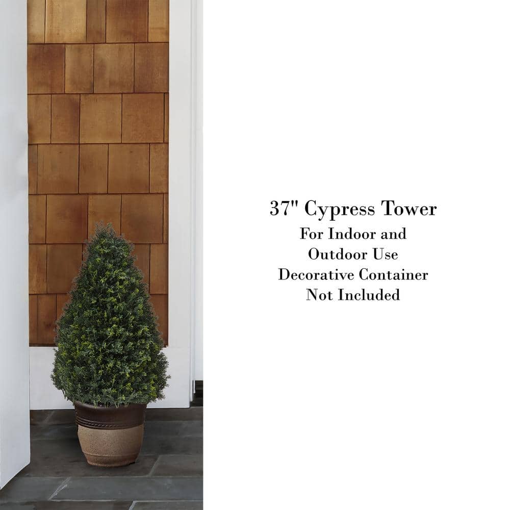 Elegant Cypress Topiary Faux Shrub in Sleek Black Plastic Pot, 37"