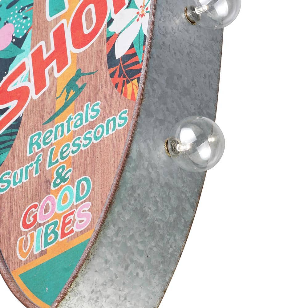 Vintage Metal LED Surf Shop Sign with Tropical Print